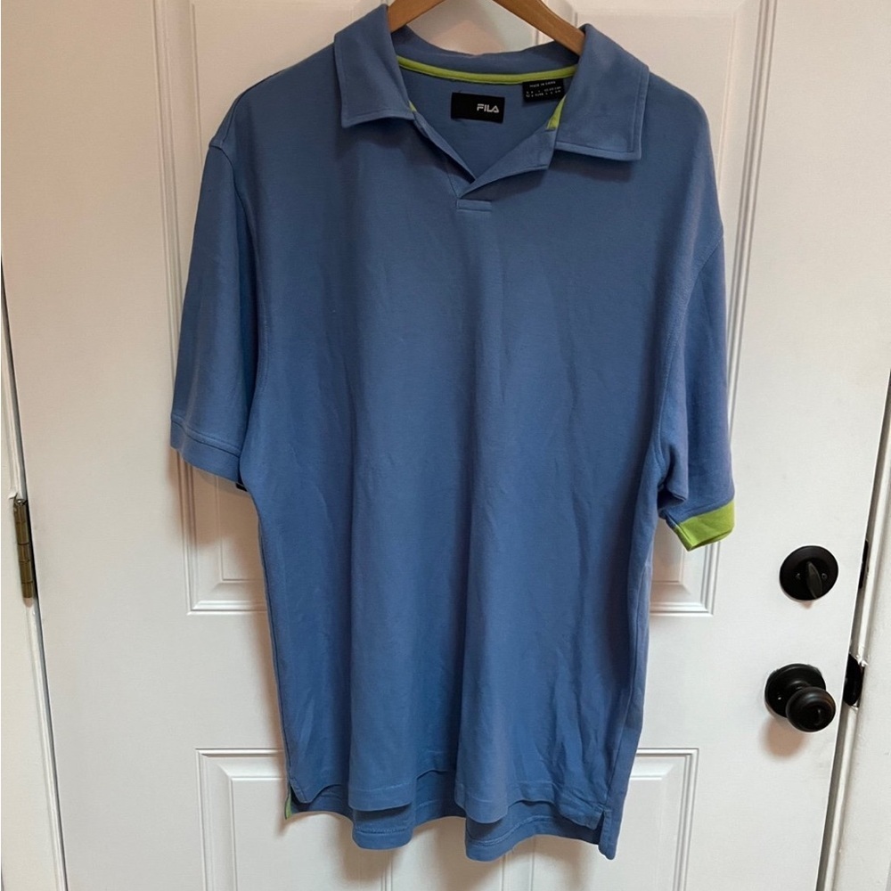 Fila blue and green color block sleeve polo size large - Picture 1 of 4